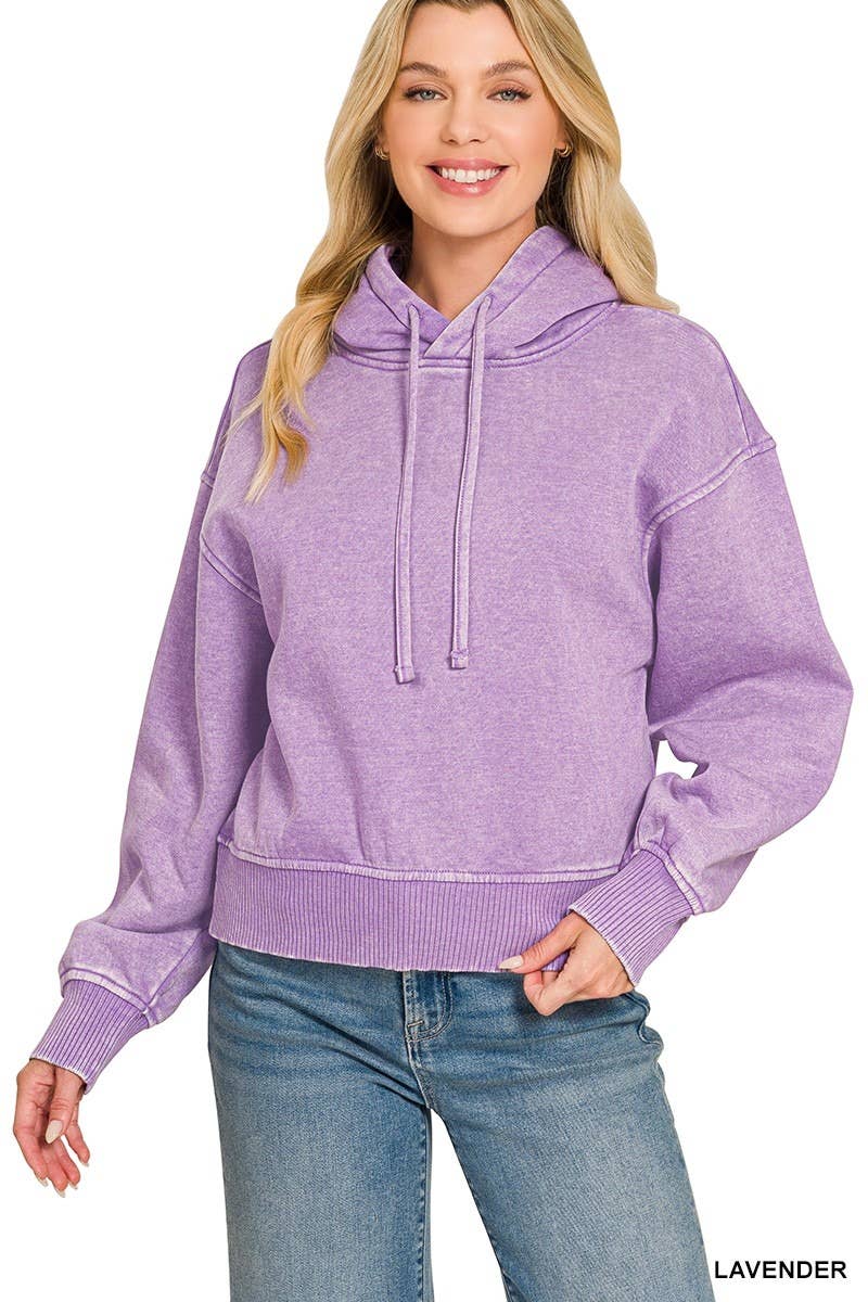 Acid Wash Fleece Cropped Hoodie
