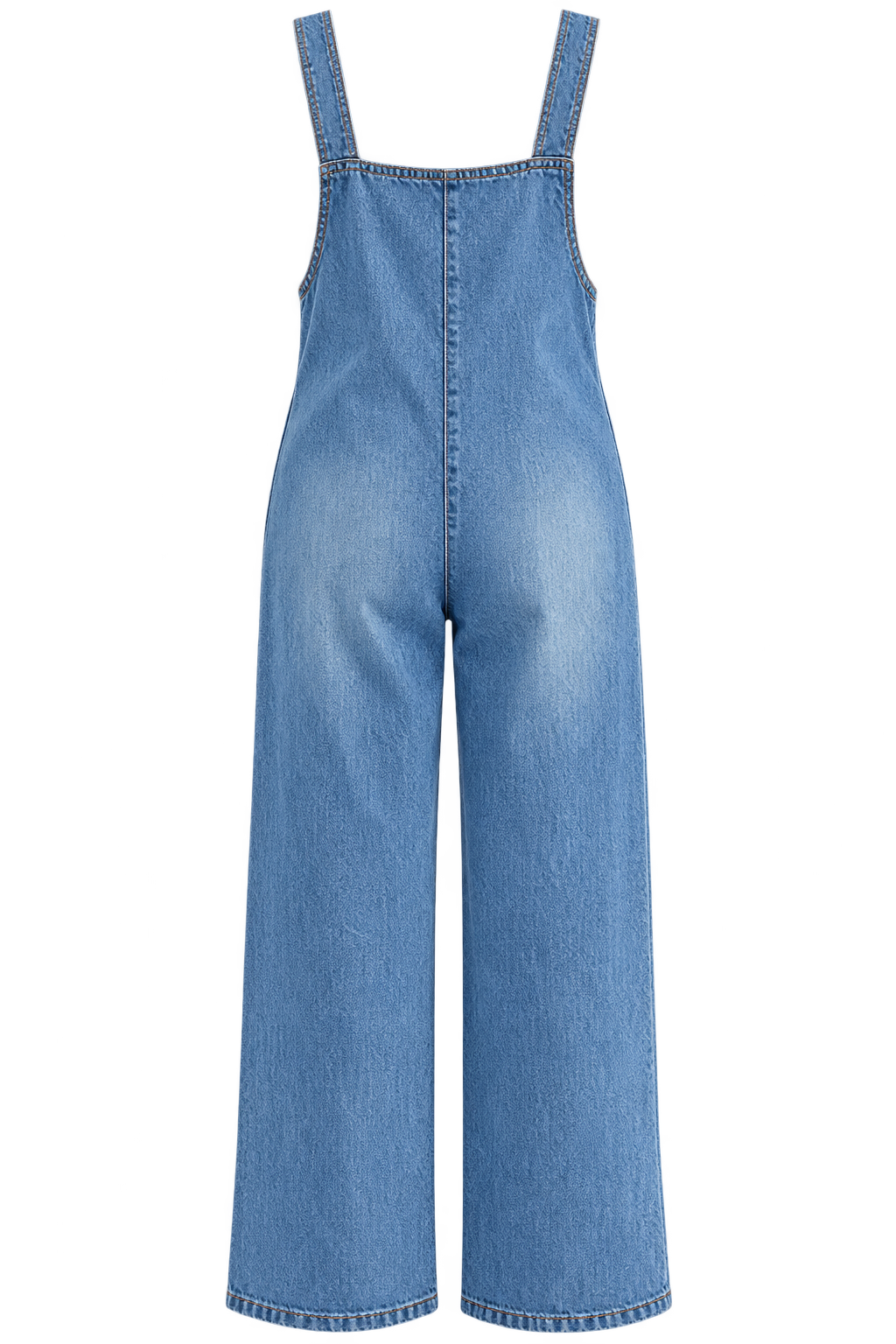 Washed Denim Overalls Adjustable Strap Relaxed Fit