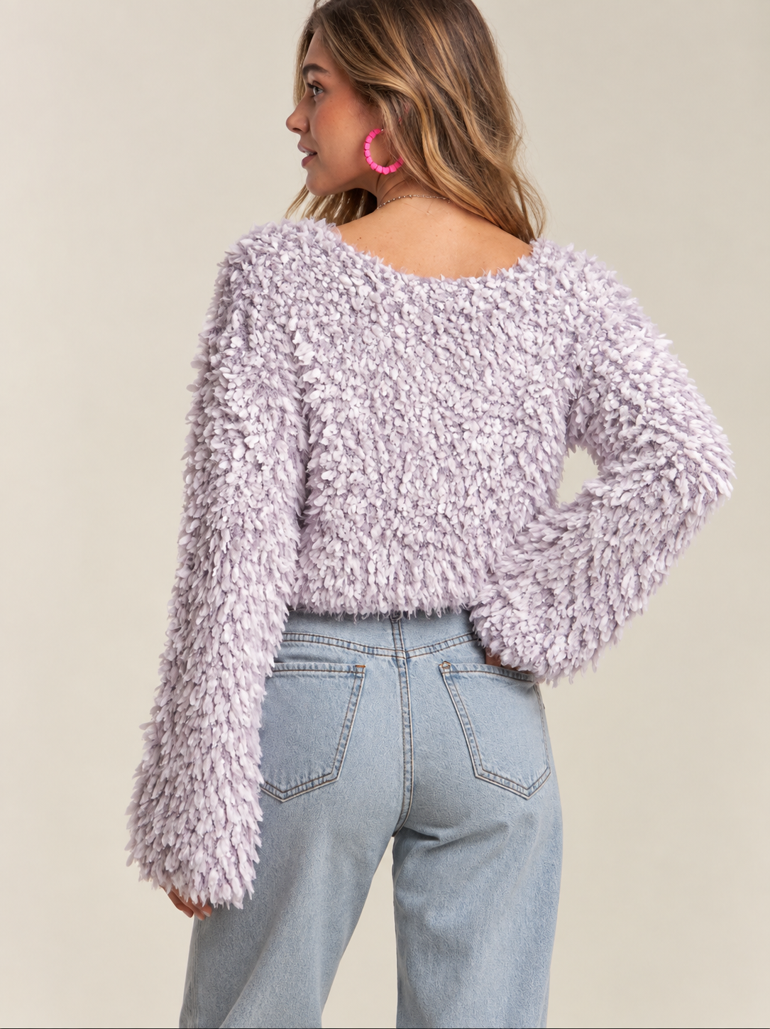2TONE FUZZY CROP SWEATER TOP