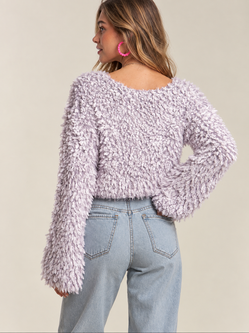 2TONE FUZZY CROP SWEATER TOP