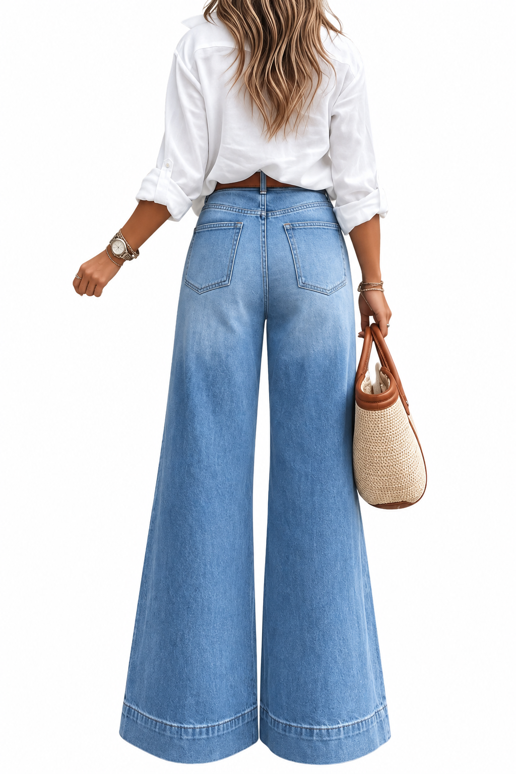 Washed Denim Wide Leg Jeans High Rise Relaxed Fit