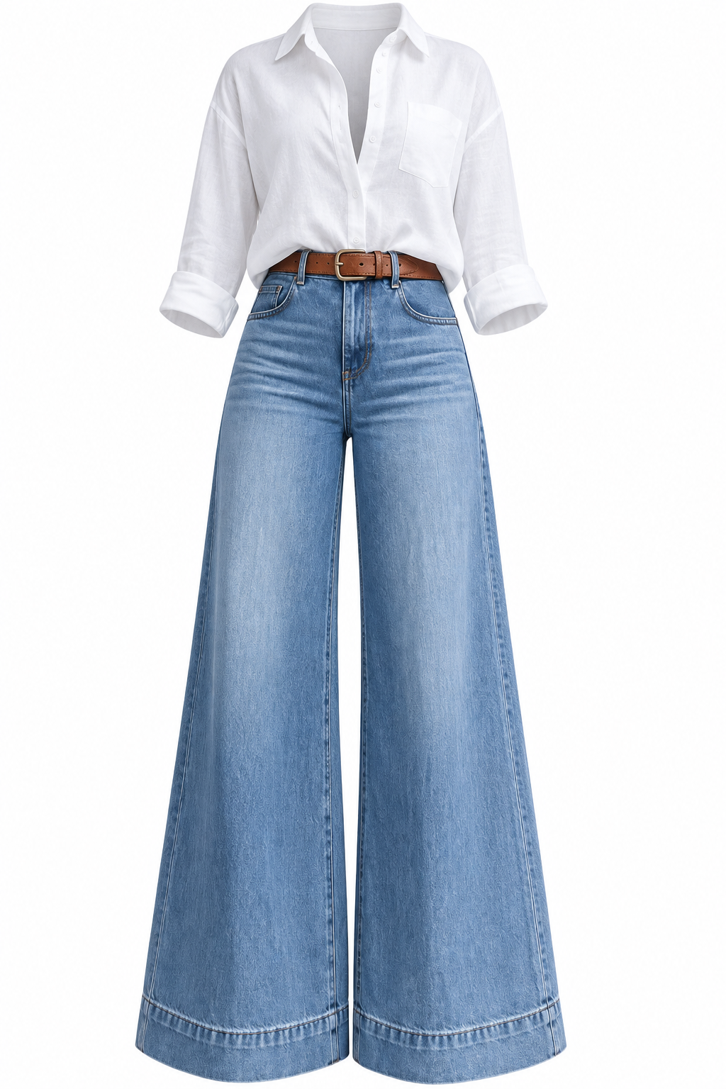 Washed Denim Wide Leg Jeans High Rise Relaxed Fit