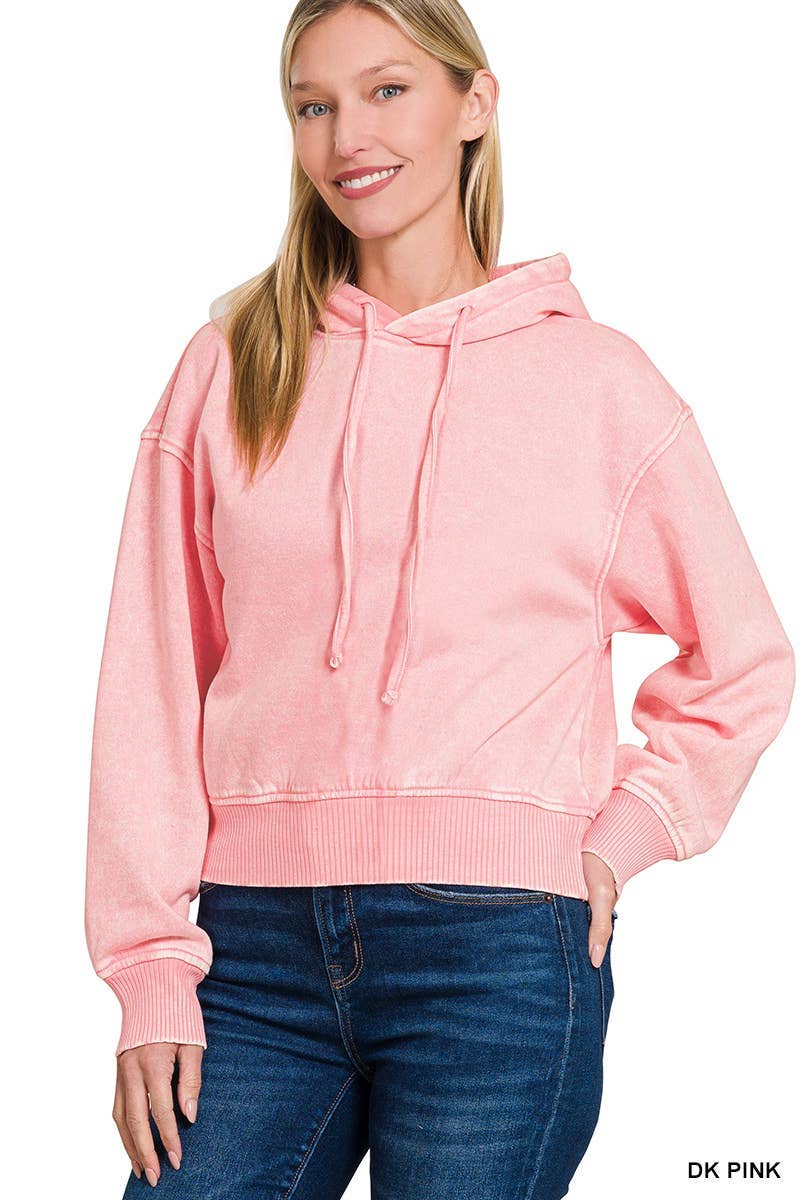 Acid Wash Fleece Cropped Hoodie