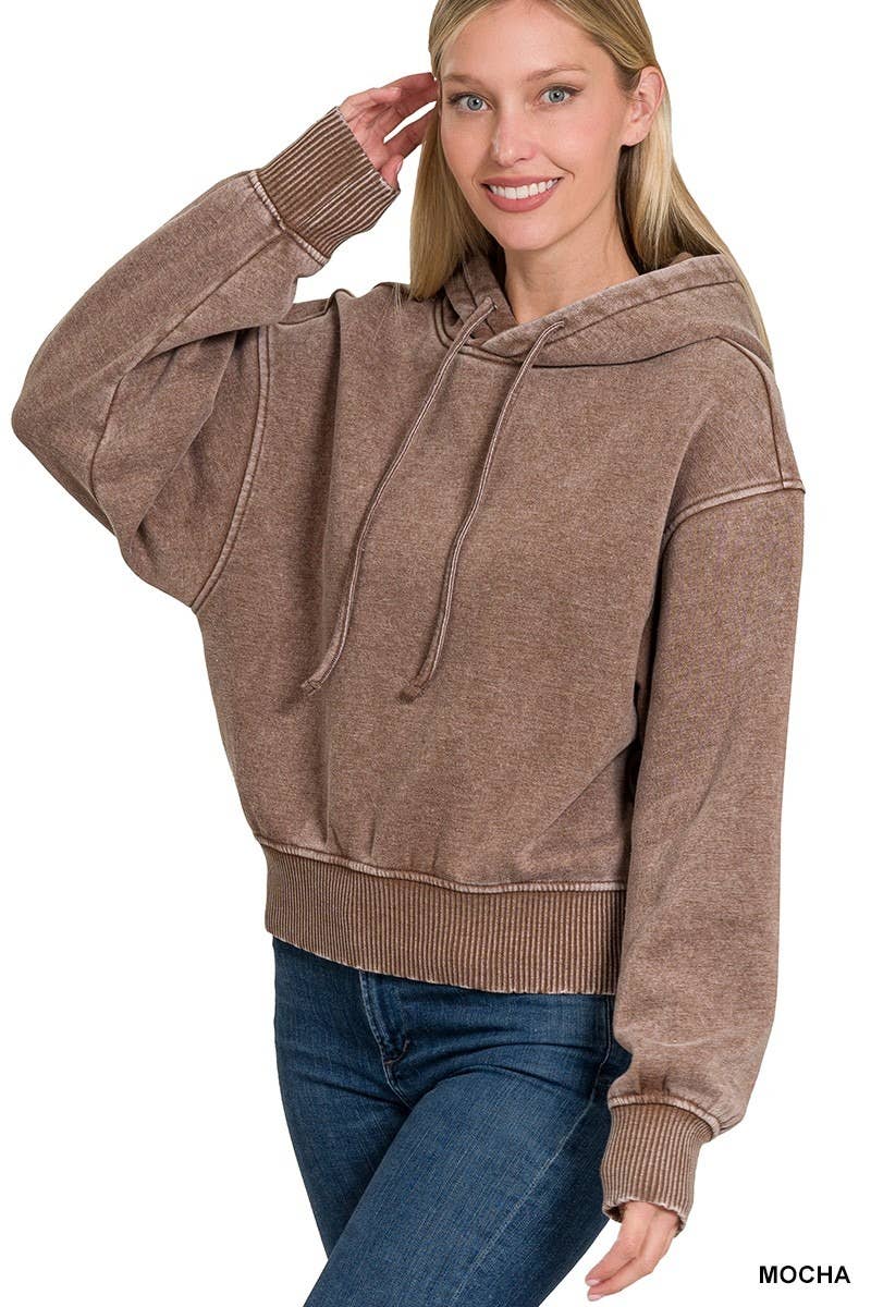Acid Wash Fleece Cropped Hoodie