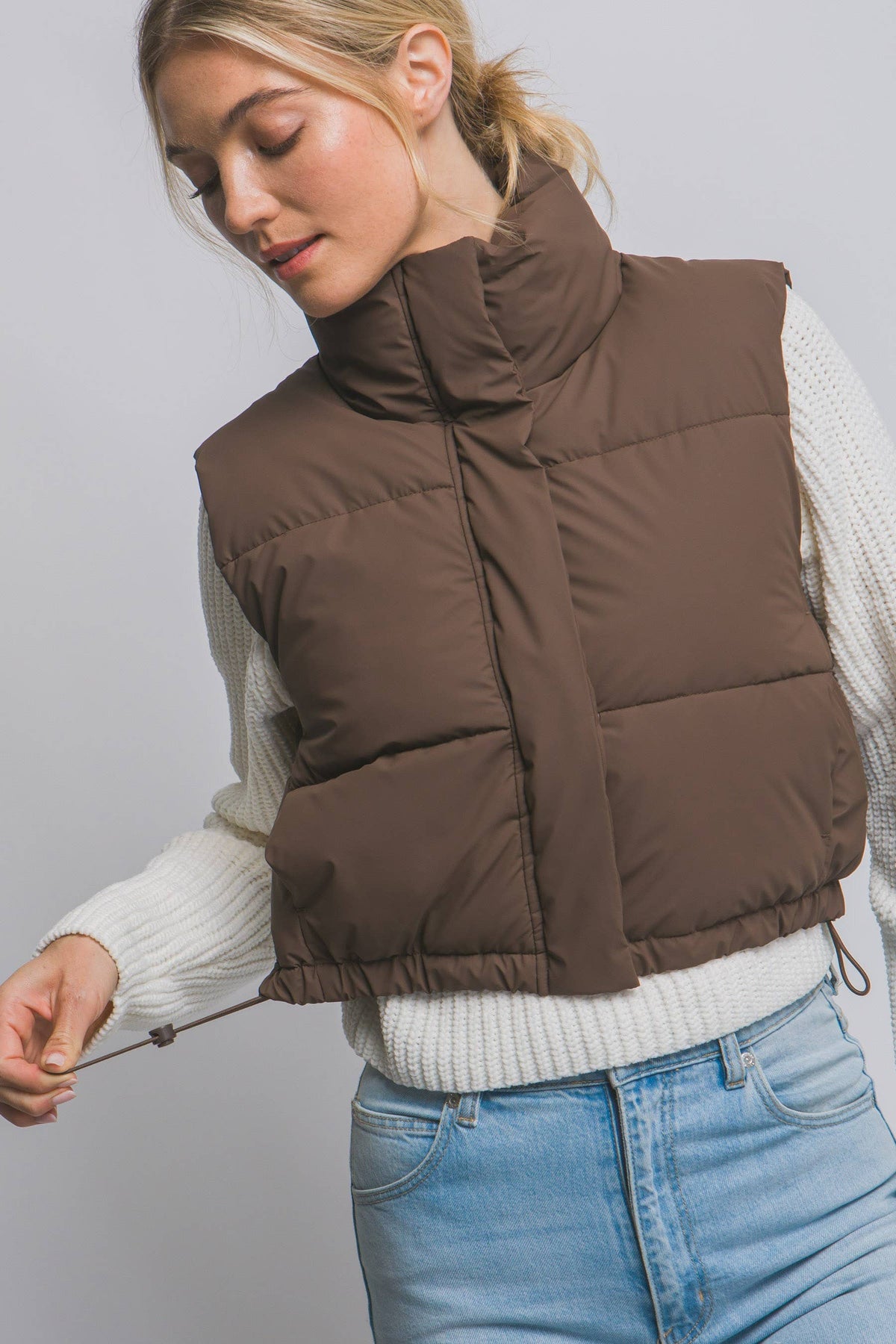 High Neck Cropped Puffer Vest