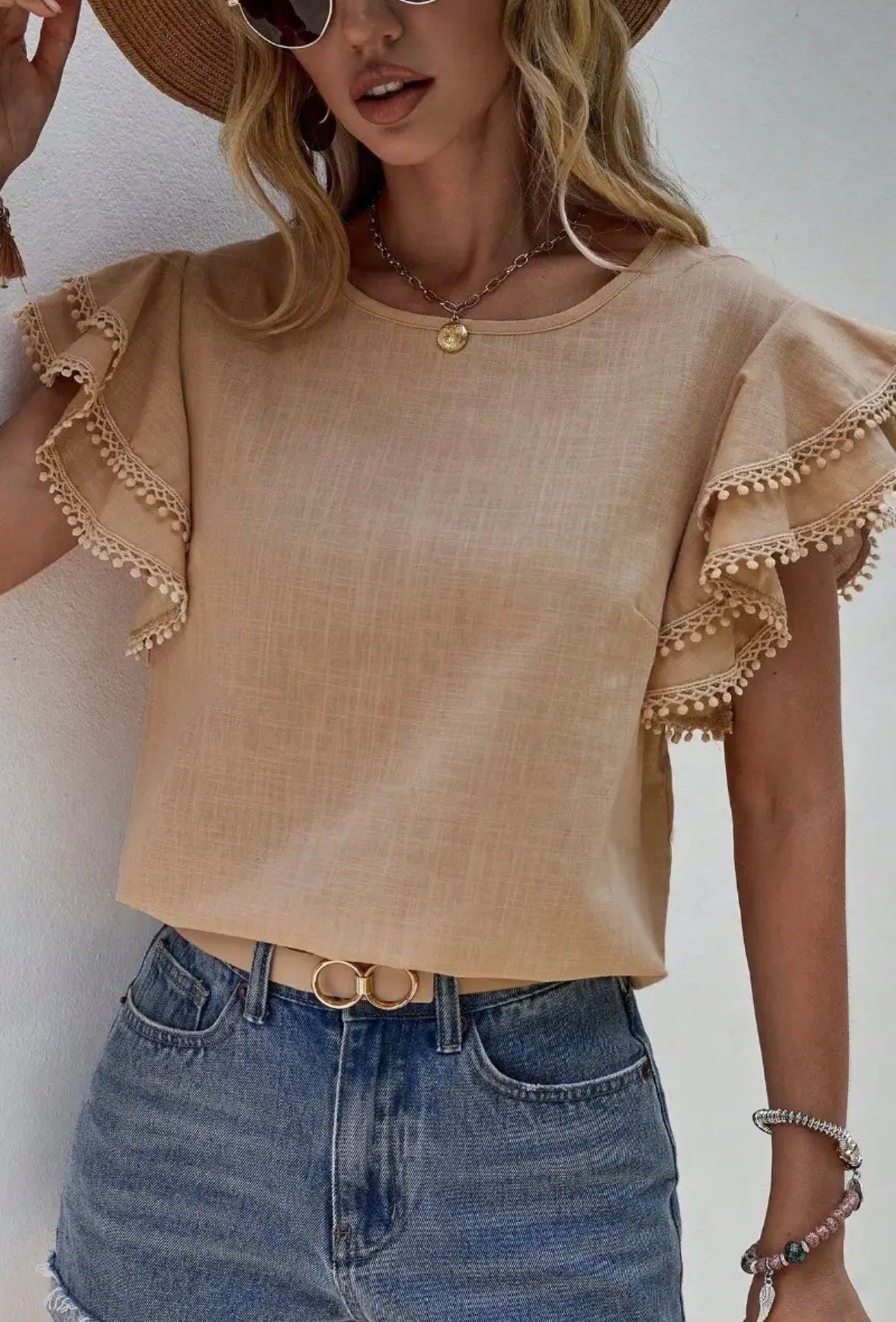 BAGGY BAT-SLEEVED SHORT-SLEEVED TOP