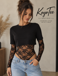 Lace Patchwork Bodysuit Top Women Crop Tee Shirt