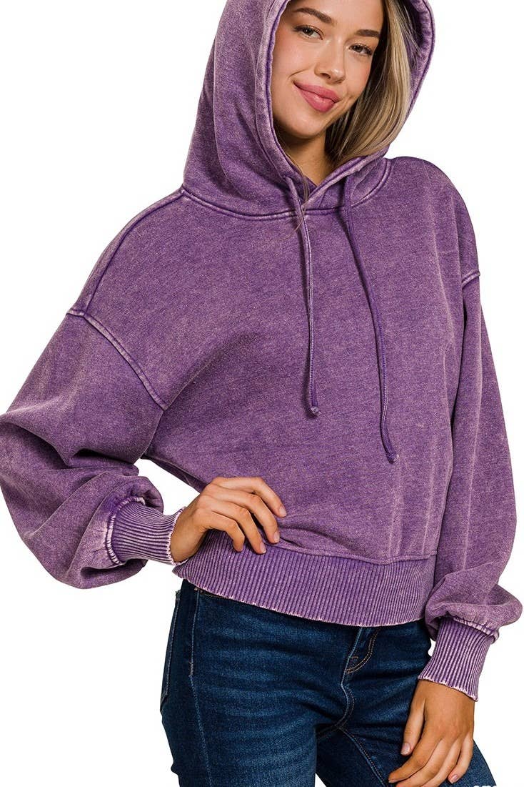 Acid Wash Fleece Cropped Hoodie