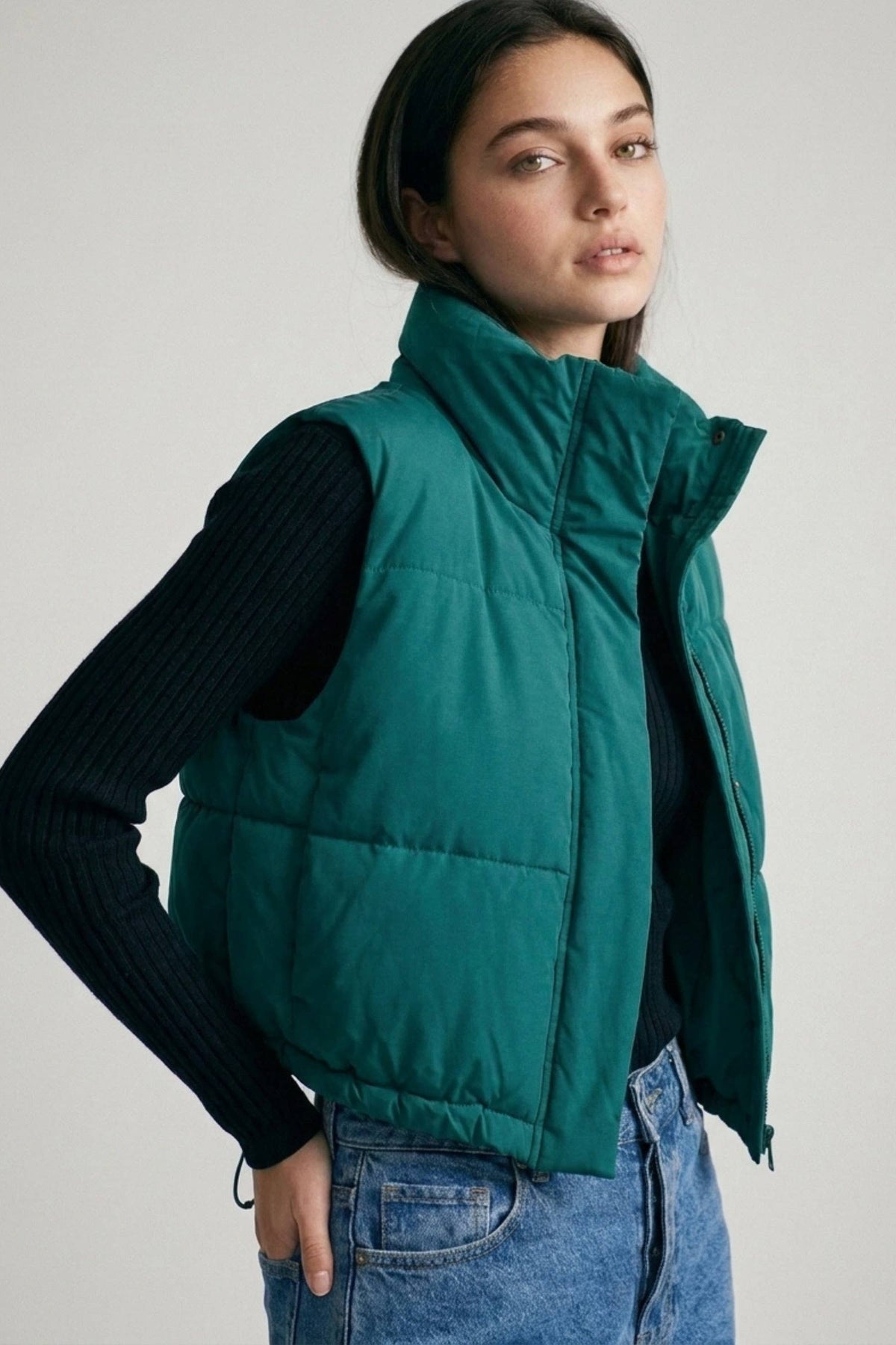 High Neck Cropped Puffer Vest