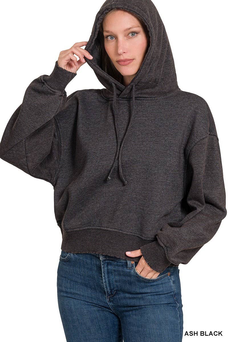 Acid Wash Fleece Cropped Hoodie