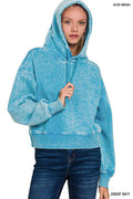 Acid Wash Fleece Cropped Hoodie