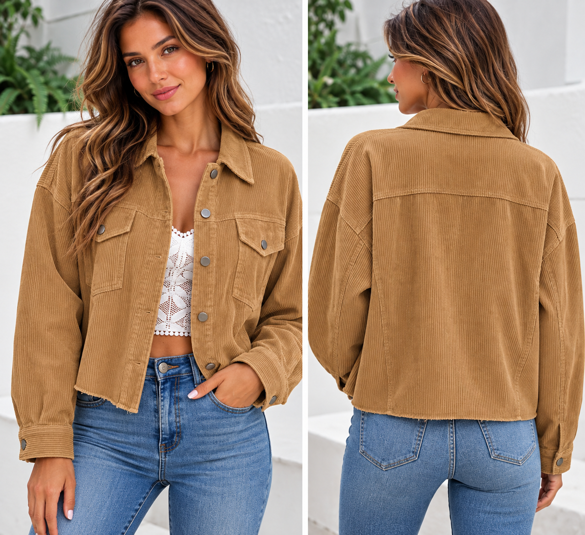 Solid Corduroy Oversized Button Up Shacket