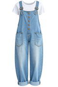 Washed Denim Overalls Adjustable Strap Relaxed Fit