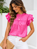 Women's Printed Lotus Leaf Sleeve Wavy Collar Top