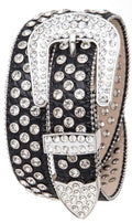 Crystal Studded Leather Belt-Black