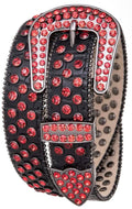 Crystal Studded Leather Belt- Red