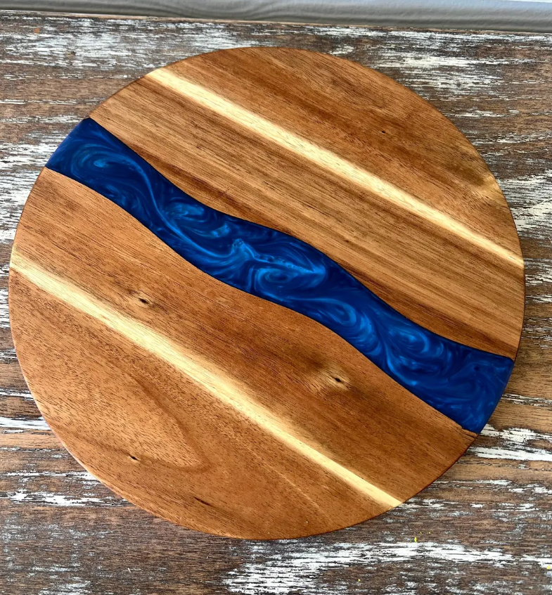 Round Charcuterie Board Acacia Wood With Epoxy Resin River