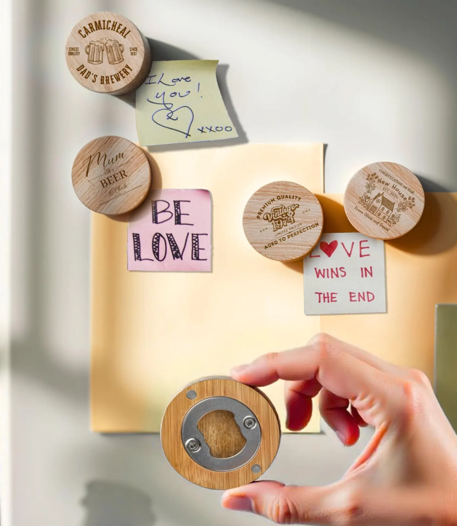Round Bamboo Bottle Opener with Magnets