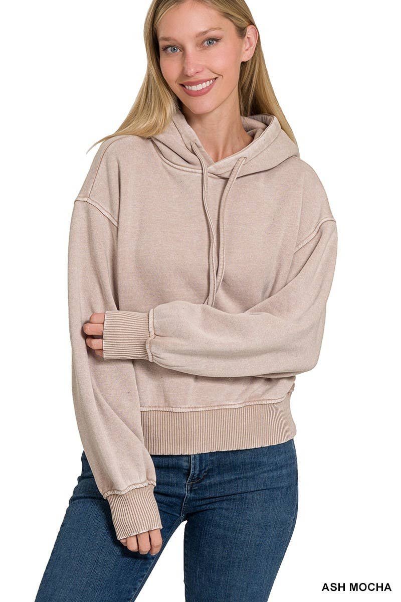 Acid Wash Fleece Cropped Hoodie