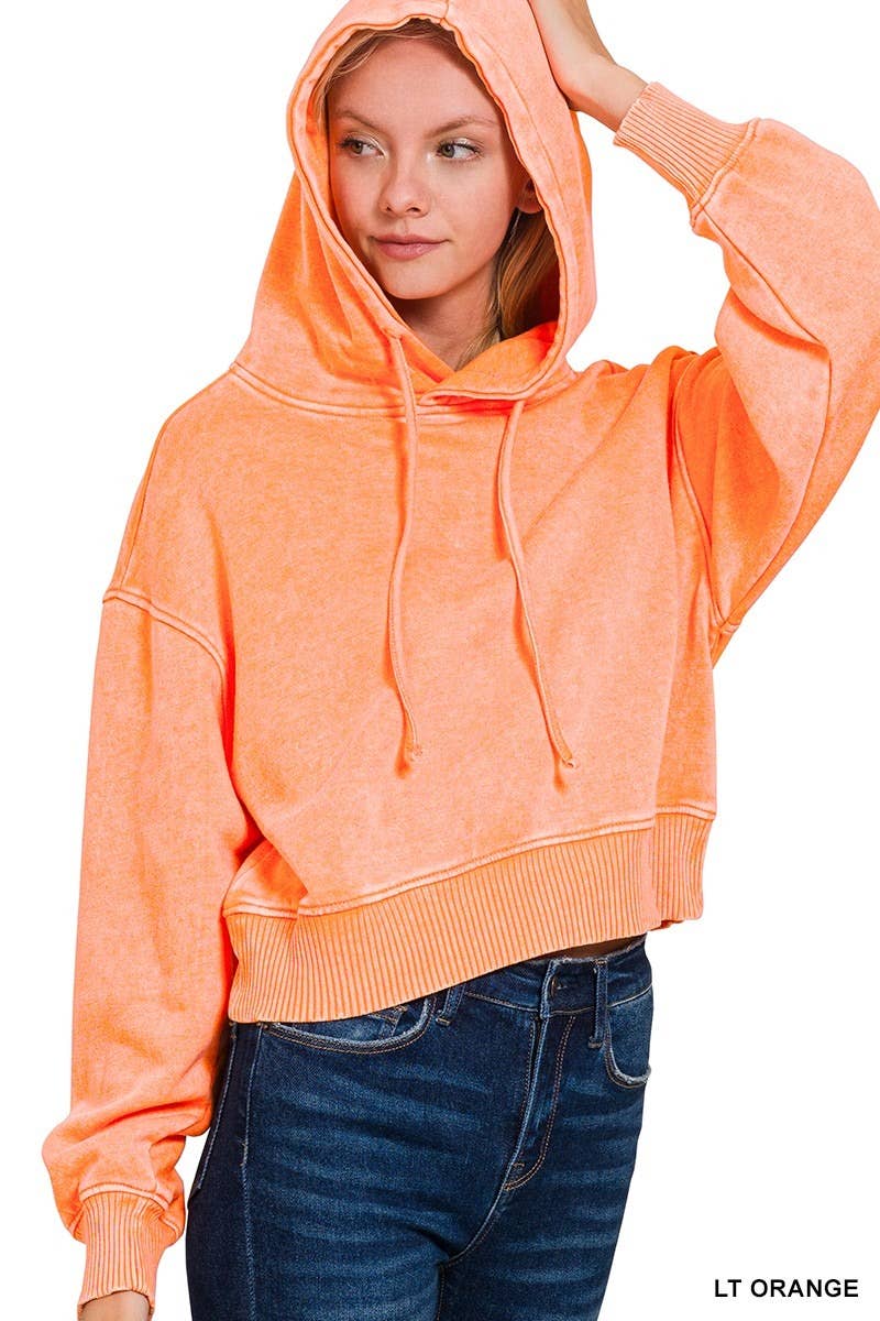 Acid Wash Fleece Cropped Hoodie