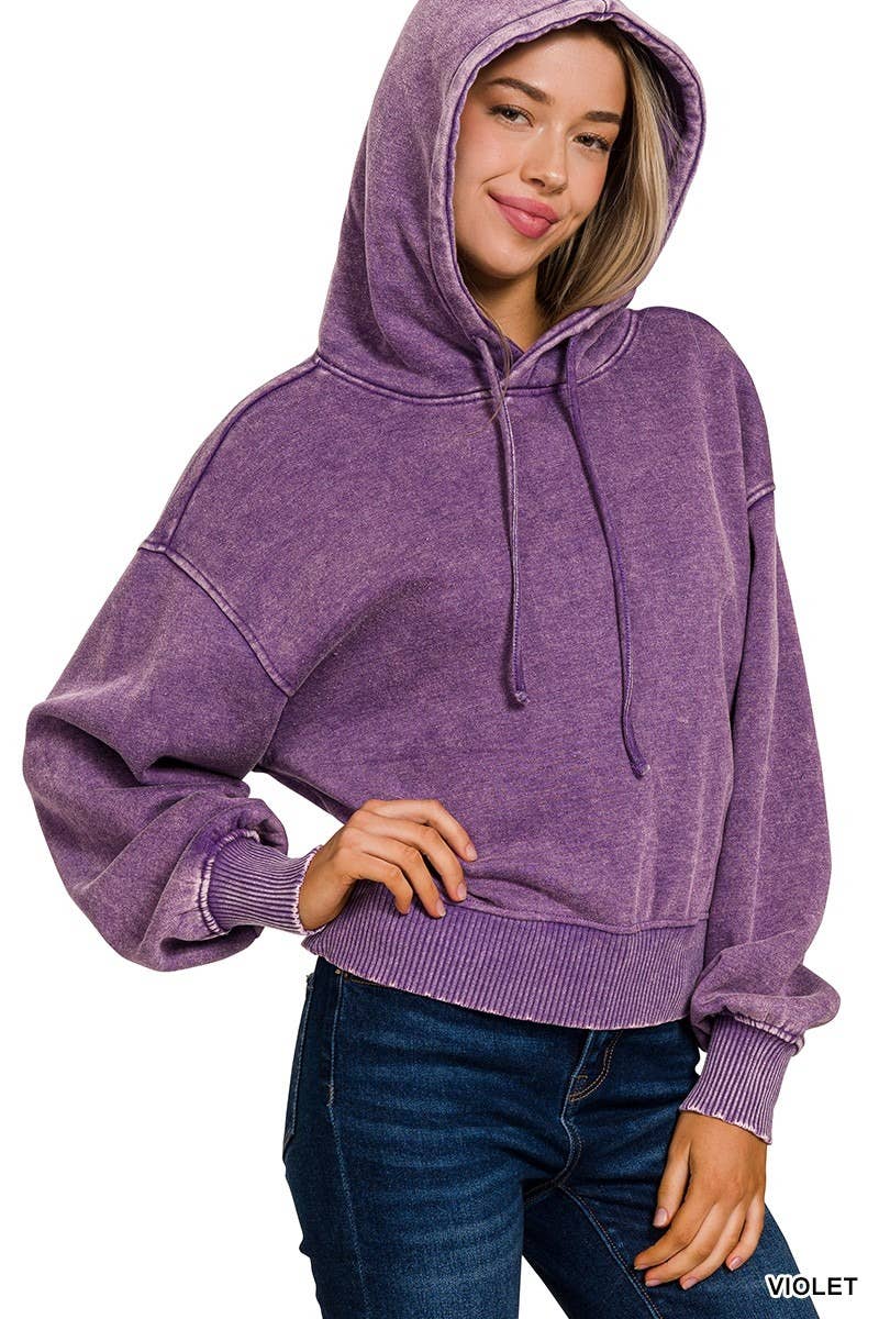 Acid Wash Fleece Cropped Hoodie