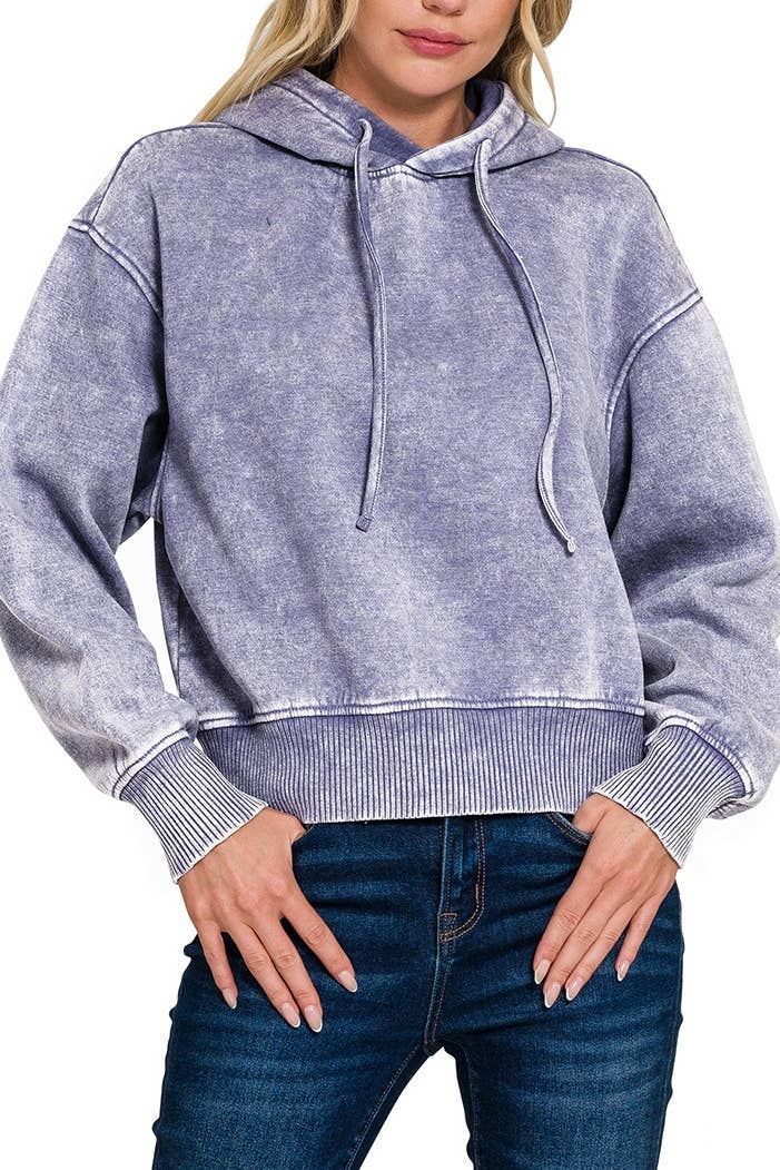 Acid Wash Fleece Cropped Hoodie