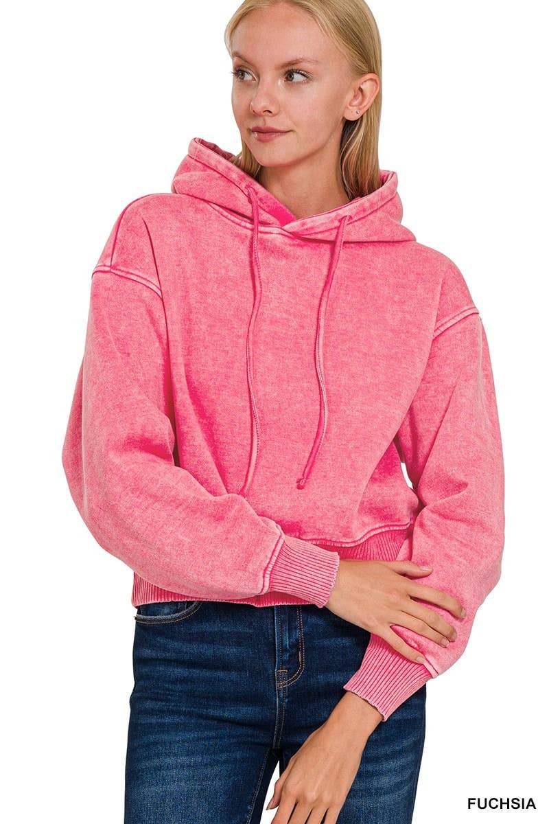 Acid Wash Fleece Cropped Hoodie